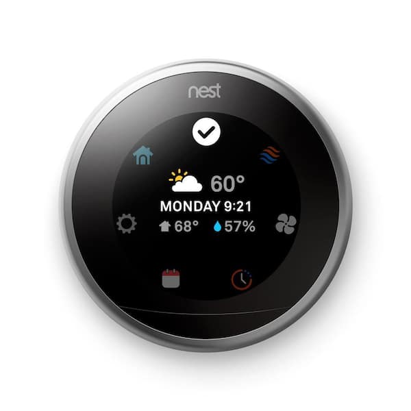 Google Nest Learning Thermostat - Smart Wi-Fi Thermostat - Stainless Steel  T3007ES - The Home Depot