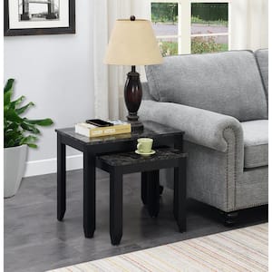 Baja 25 in. Black Faux Marble/Black Short Rectangle MDF Nesting Coffee Table with 2 Pieces