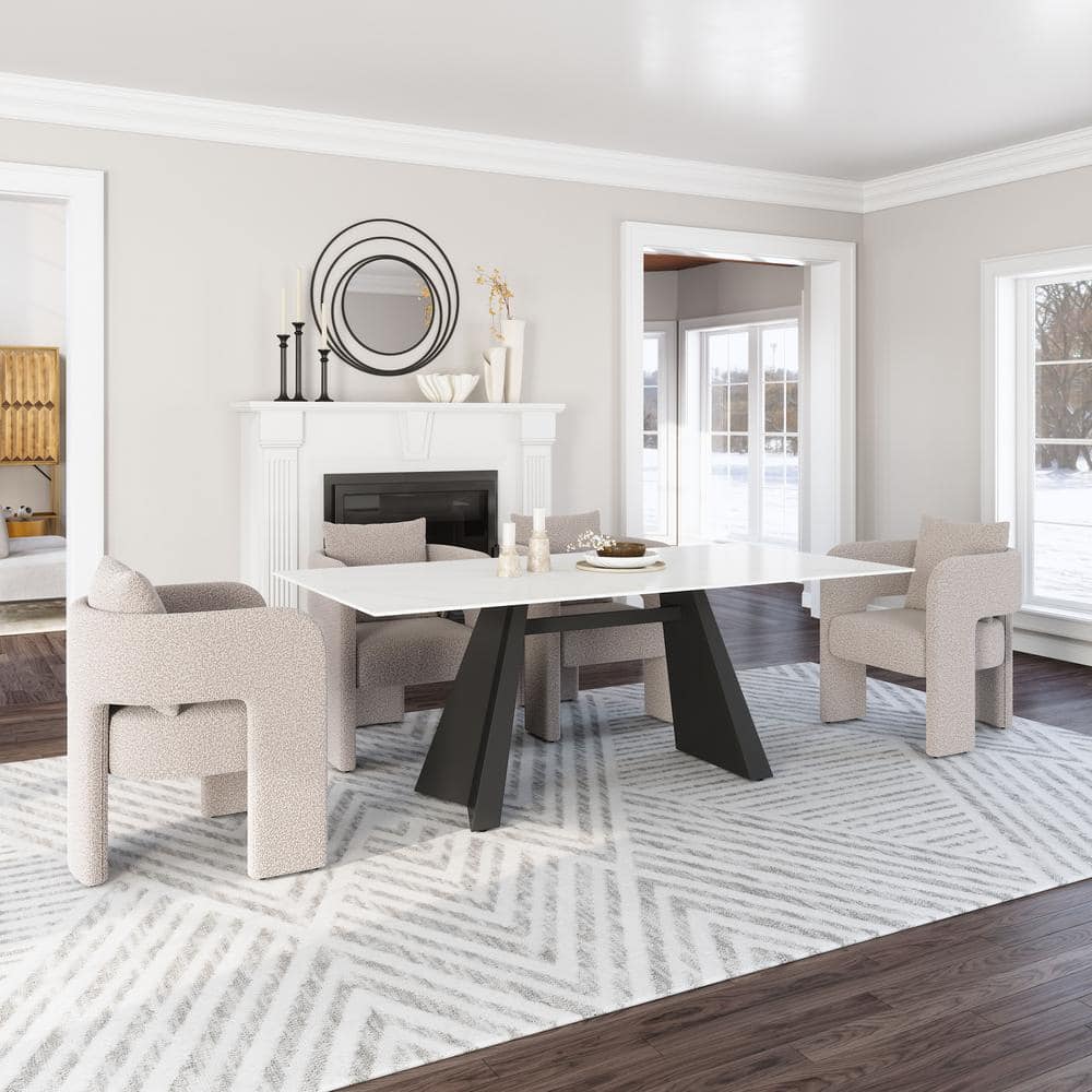 ZUO Inky Modern White Sintered Stone Top 78.7 in. W Steel Frame