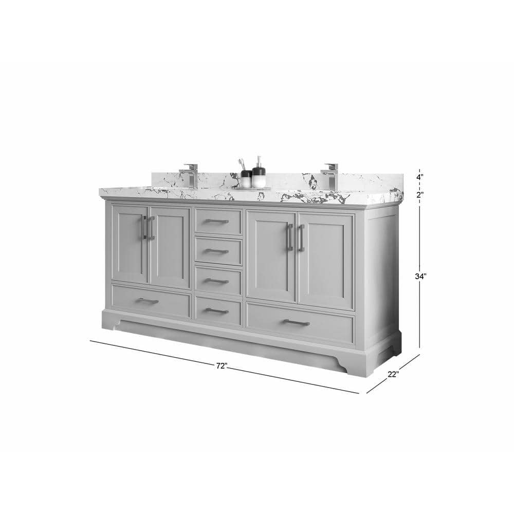 Charlotte 72" Double Sink Black Quartz Top Freestanding Vanity