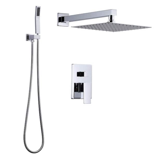 VEVETTA Single Handle 2-Spray Dual Wall Mount Shower Faucet 1.8 GPM with 10 in. Square Adjustable Shower Head in Polished Chrome