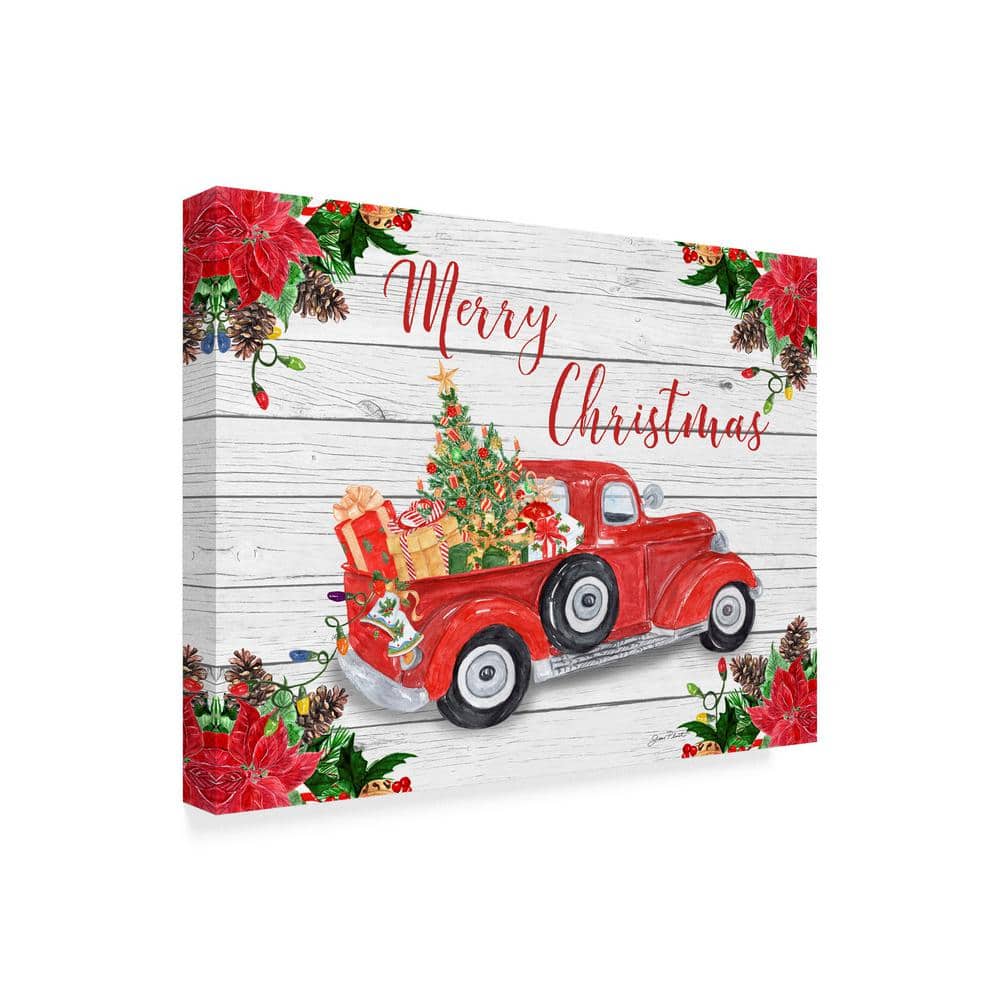 Vintage Red Truck Christmas Canvas Wall Art with Floater Frame