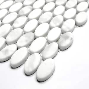 White Calacatta Small Oval 11" x 11" Recycled Glass Marble Looks Backsplash Floor & Wall Mosaic Tile (8.74 sq. ft./Box)