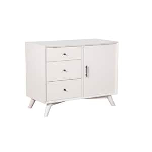 Flynn White 32 in. H Storage Cabinet with Cabinet, Drawers, Solid Wood, Shelves