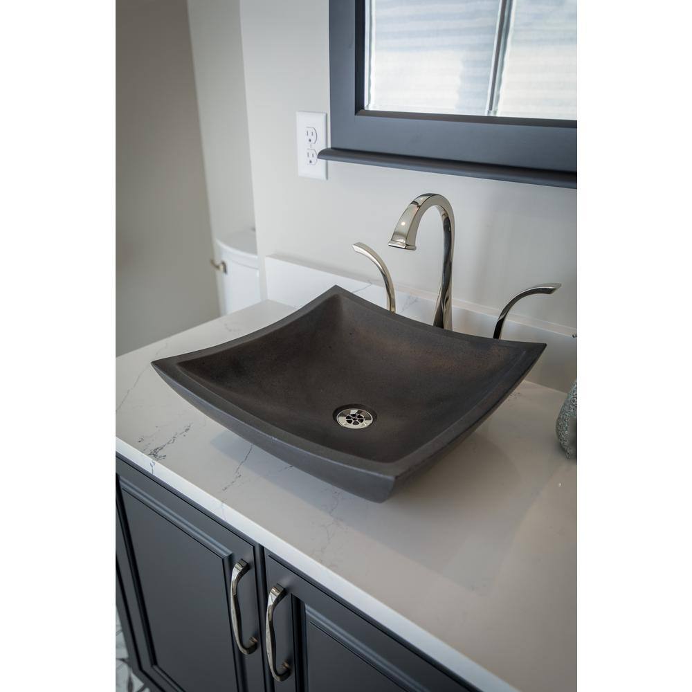 Honed Black Lava Stone Square Vessel Sink, 15.5"