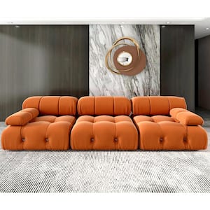 Minimalist Free Combination Sofa Modular 103.95 in. 3 Seater Velvet Convertible and Reversible Sectional Couch, Orange