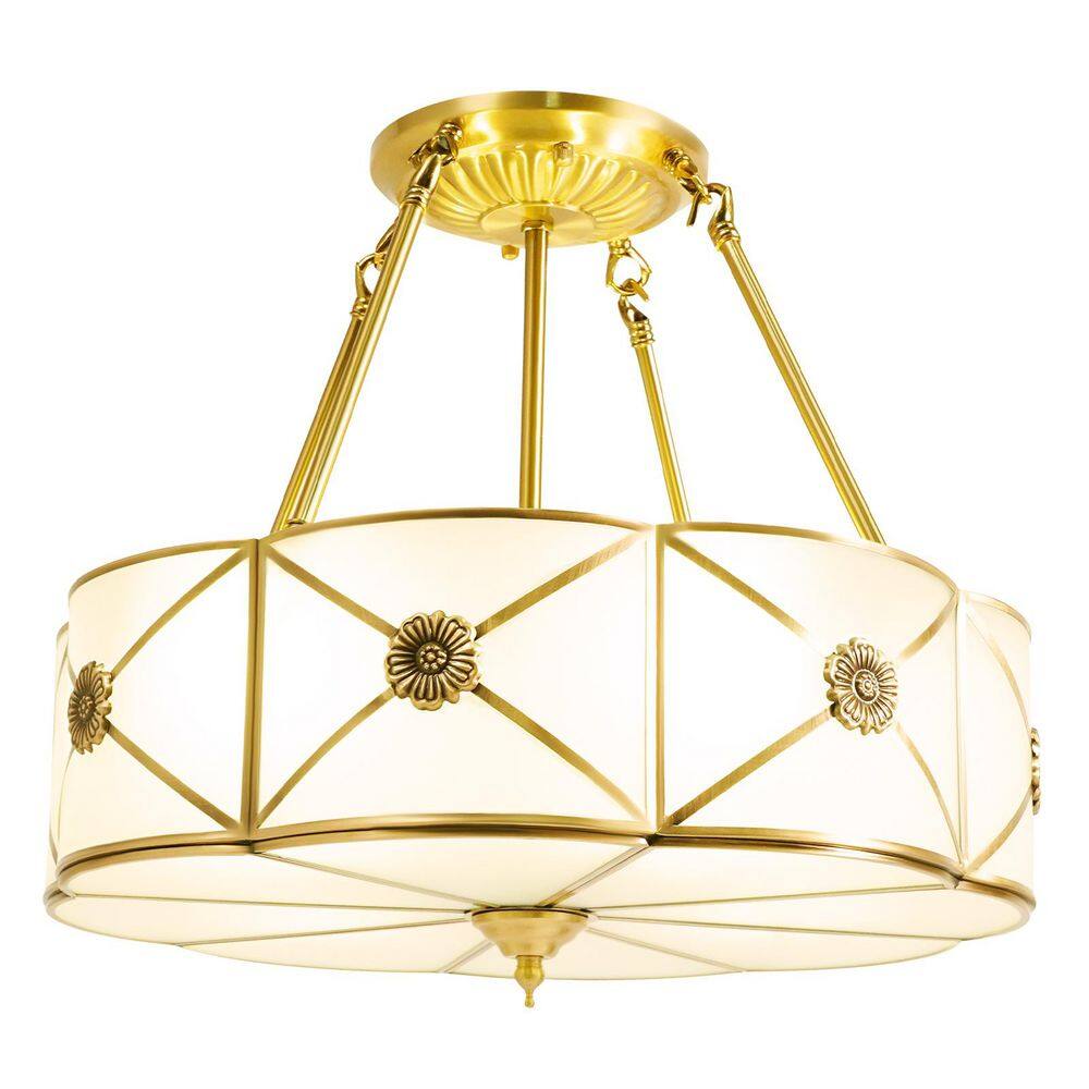 18 in. 4-Light Classical Style Gold Semi-Flush Mount Ceiling Light with Glass Lampshade price history on PriceWatchPro