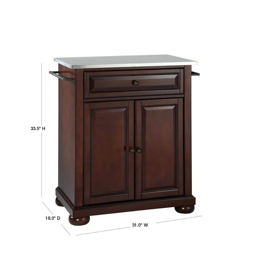 Mahogany and Stainless Steel Top Kitchen Island Cart
