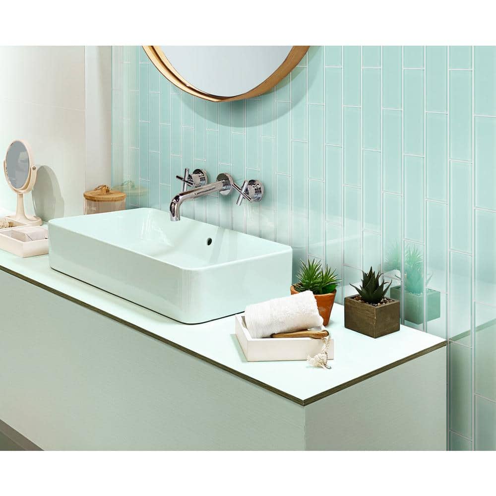 Cadet Blue Glossy Glass Subway Wall Tile 3" x 12"