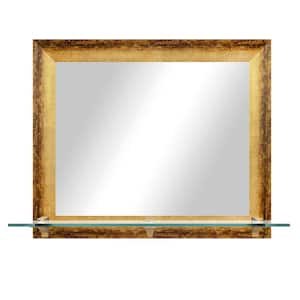 21.5 in. W x 25.5 in. H W Rectangle Framed Gold/Bronze Horizontal Wall Mirror with Tempered Glass Shelf