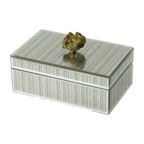 Liv & Skye Gold 8 in. x 5 in. Wood and Glass Rectangle Striped Jewelry Decorative Box