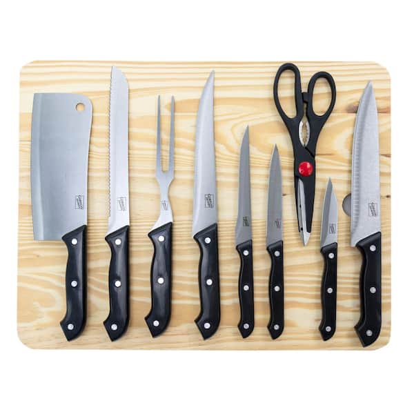 Gibson Home Wildcraft 10- Piece Stainless Steel Knife Set with Wooden  Cutting Board 985113980M - The Home Depot