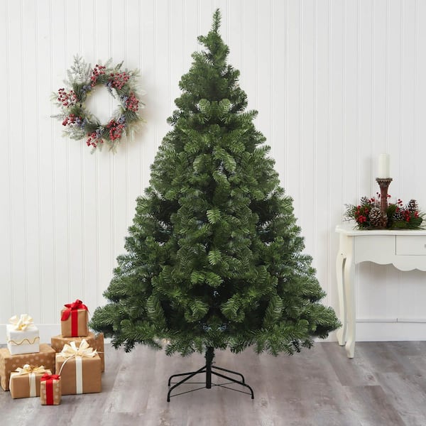 6 ft. Unlit Flocked Green Hinged Artificial Christmas Tree with Full Shape and PVC Branches