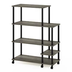 Turn-N-Tube 46 in. Tall French Oak Grey/Black Wood 4-Shelf Etagere Bookcase with Wheels