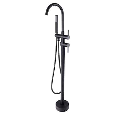 2-Handle Floor-Mount Roman Tub Faucet with Hand Shower in Matte Black