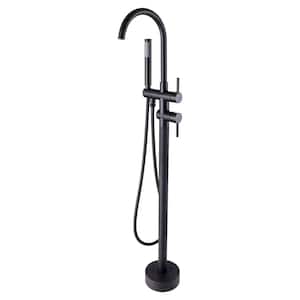 Kebo 2-Handle Freestanding Floor Mount Roman Tub Faucet Bathtub Filler with Hand Shower in Matte Black