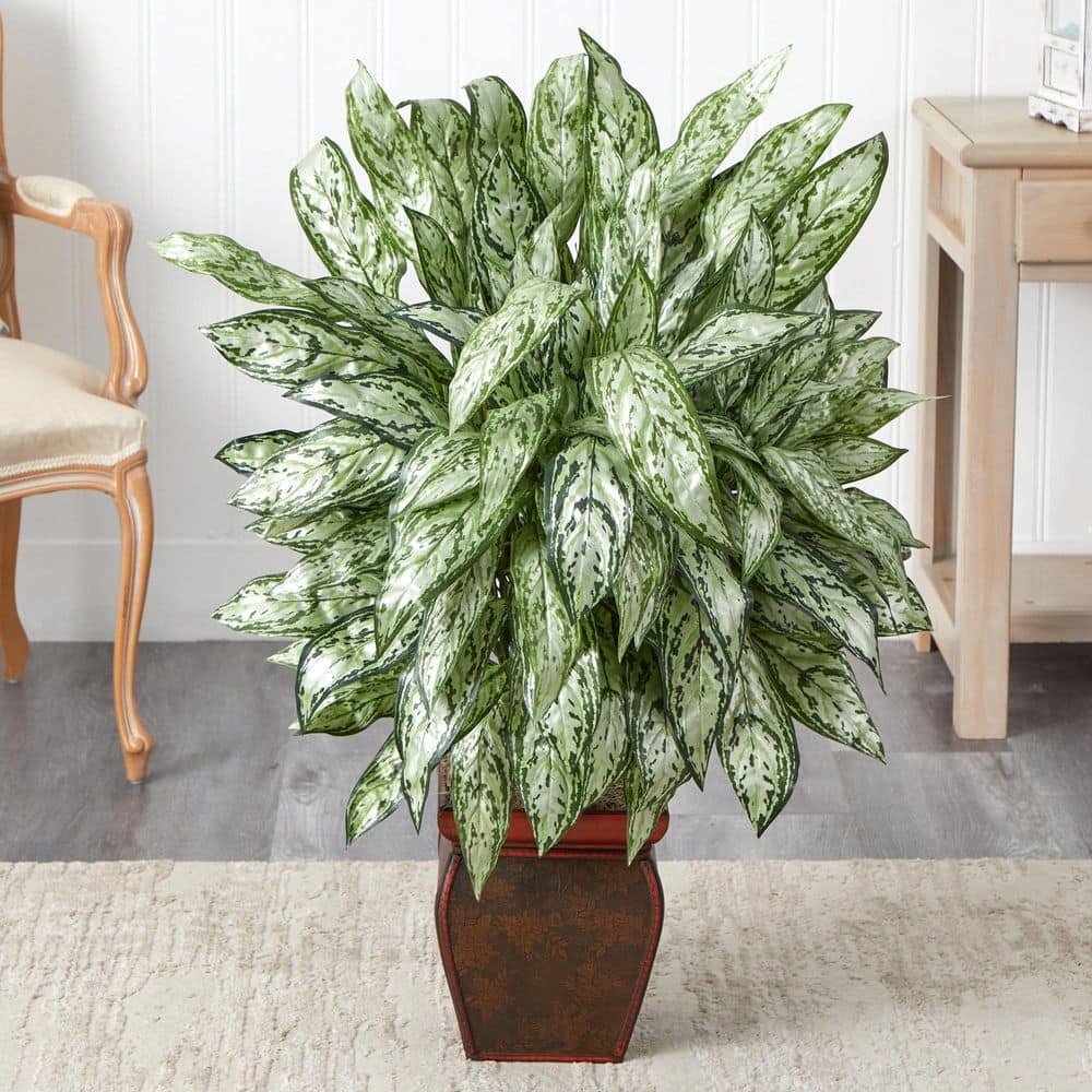 Nearly Natural Silver Queen with Decorative Planter Silk Floor Plant