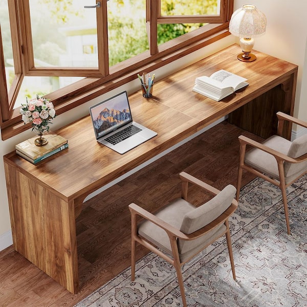 BYBLIGHT 78.7 in. Rectangle Medium Walnut Brown Wood Computer Desk