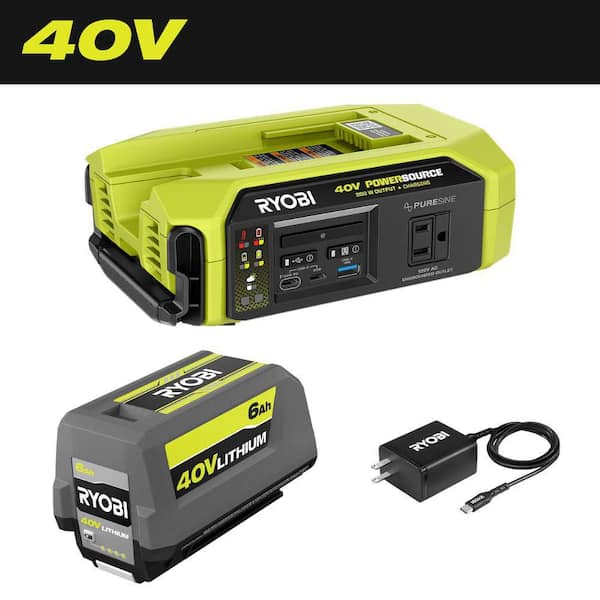 40V 300-Watt Portable Battery Inverter Power Source with 6.0 Ah Battery & Charger