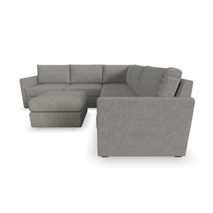 Flex 102 in. W Straight Arm 5-piece Polyester Performance Fabric Modular Sectional Sofa with Bumper Ottoman in Dark Gray