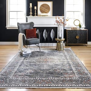 Tinsley Transitional Distressed Medallion Gray 7 ft. x 9 ft. Area Rug