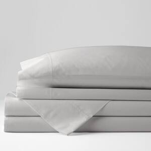 Company Cotton 3-Piece Gray Smoke Solid 300-Thread Count Cotton Percale Twin XL Sheet Set