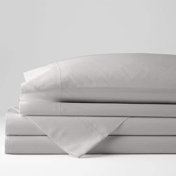The Company Store Company Cotton 4-Piece Gray Smoke Solid 300-Thread Count Cotton Percale King Sheet Set