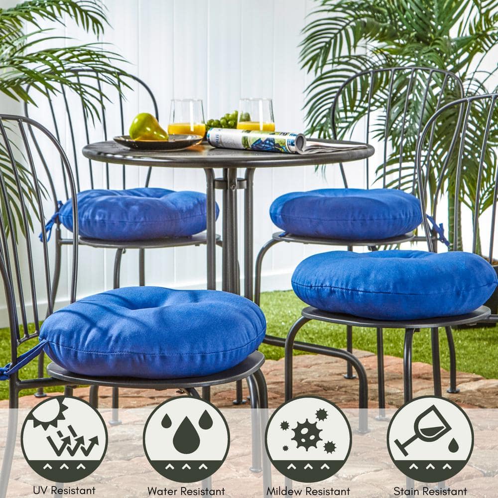 Marine Blue Round Polyester Bistro Seat Cushions, Set of 2