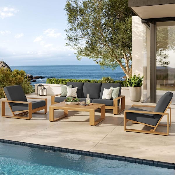 Lirienne Aluminum Faux Wood 4-Piece Outdoor Furniture Set in Charcoal Natural