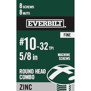 #10-32 x 5/8 in. Zinc Plated Combo Round Head Machine Screw (8-Pack)
