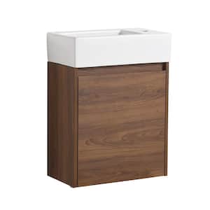 18 in. W x 10 in. D x 23.6 in. H Single Sink Floating Bath Vanity in Brown Ebony with White Ceramic Top and Basin