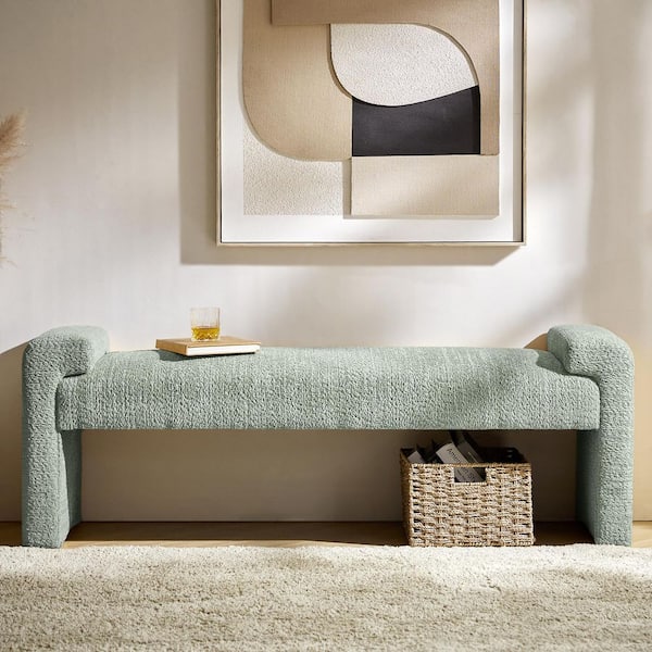 JAYDEN CREATION Johannes Sage Transitional Upholstered Boucle 58.5 in Bedroom Bench with Foot Pads