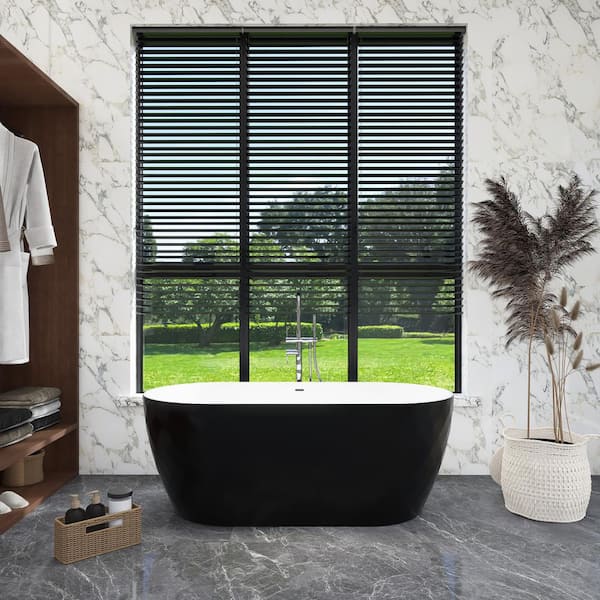 Unbranded 59 in. x 28 in. Soaking Bathtub with Center Drain in White and Black