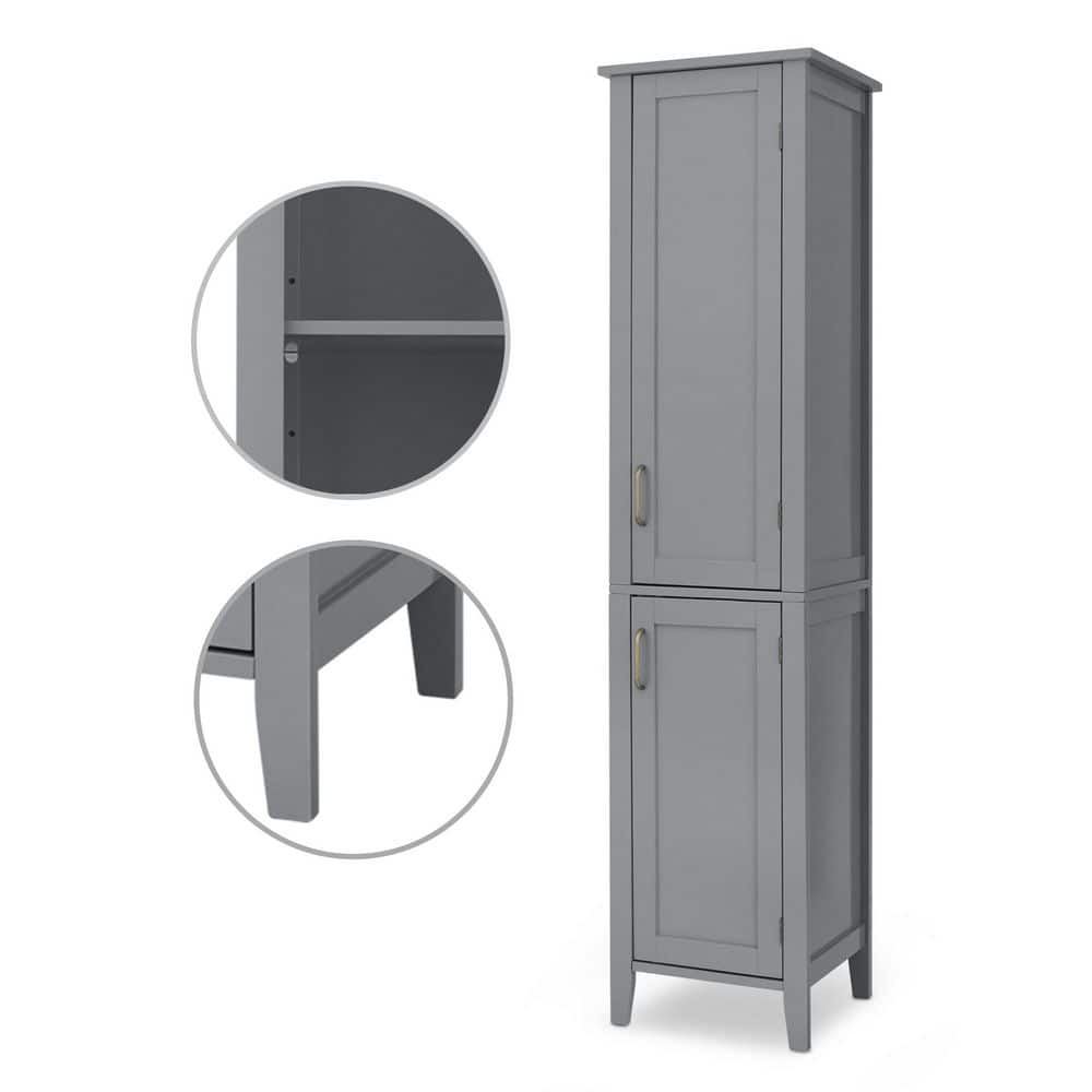 Gray Engineered Wood Linen Tower Cabinet with Adjustable Shelving
