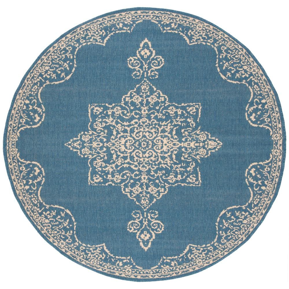 SAFAVIEH Beach House Cream/Blue 7 ft. x 7 ft. Round Oriental
