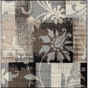 Pastiche Chocolate 5 ft. x 5 ft. Floral Patchwork Polypropylene Area Rug