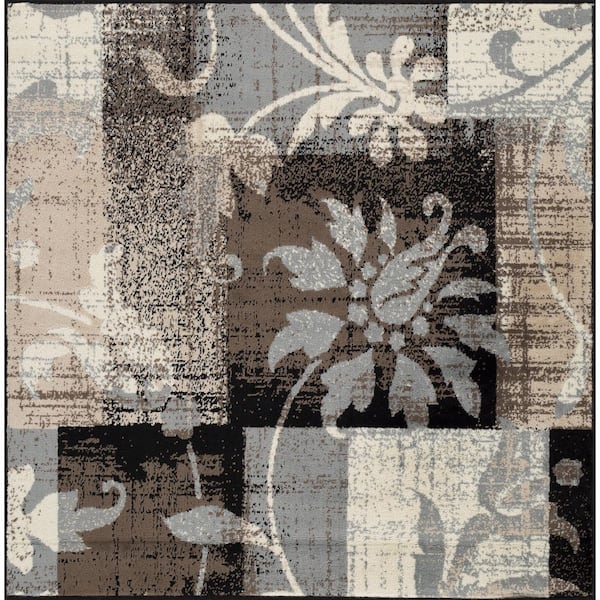 Pastiche Chocolate 5 ft. x 5 ft. Floral Patchwork Polypropylene Area Rug