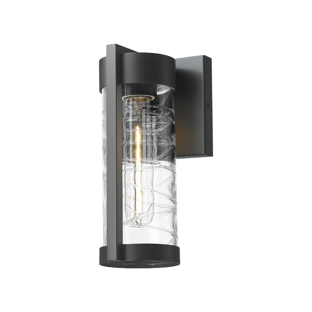 "Stratford 1-Light 13"" Matte Black Coastal Outdoor Sconce With Deco Swirl Glass" price history on PriceWatchPro