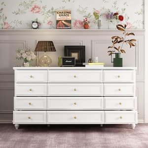 White Wooden 63 in. W 12-Drawer Chest of Drawers Modern European Style Storage Dresser