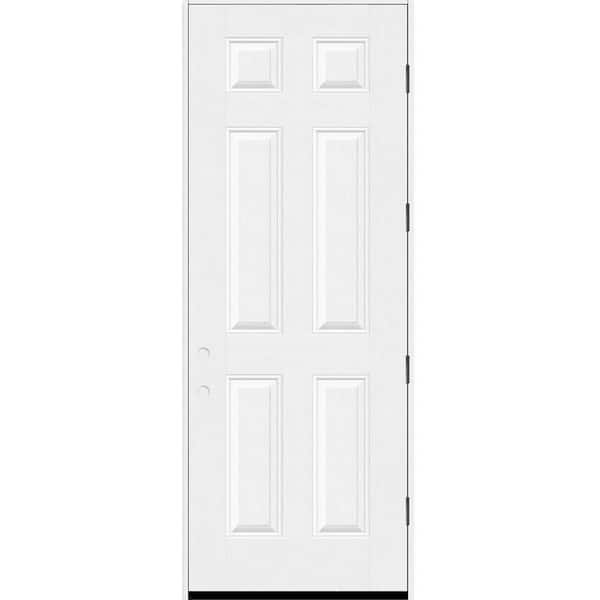 Regency 36 in. x 96 in. 6 Panel LHOS Unfinished White Mahogany Fiberglass Prehung Front Door with 4-9/16 Jamb