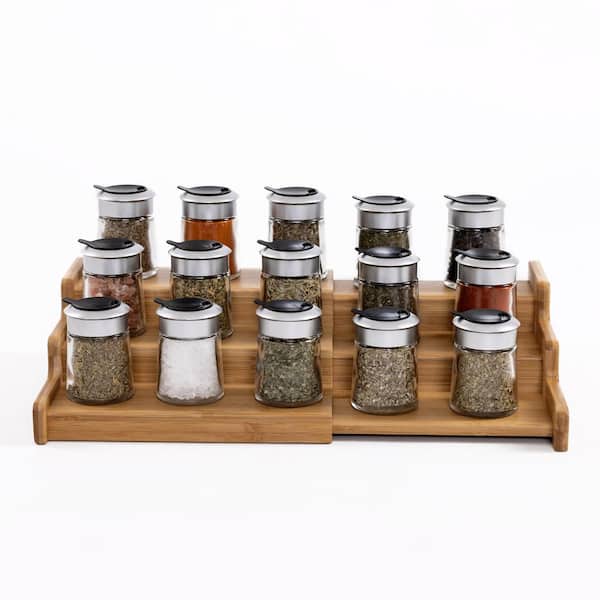 Bamboo Spice Rack Display Shelf Salt Pepper Storage Rack Wooden Seasoning