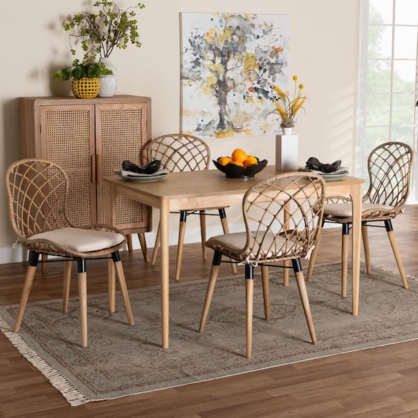 Baxton Studio Sabelle 5 Piece Greywashed Rattan and Natural Brown