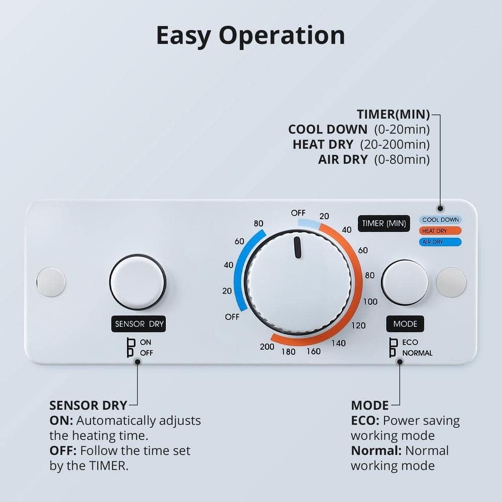 Compact White Electric Dryer with Moisture Sensing and Door Window