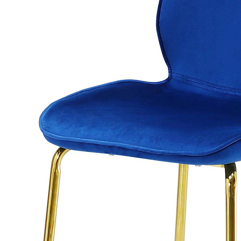 Blue Velvet and Gold Metal Backless Counter Stool, 24"