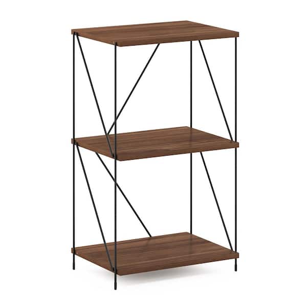 Furinno Besi 16.54 in. W Walnut Cove 3-Tier Industrial Bookcase with Metal Frame