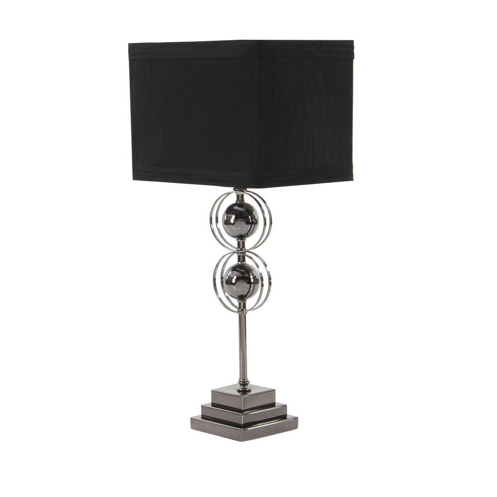 Black Metal Bubble Stem Nightstand Lamp Set with Square Shade