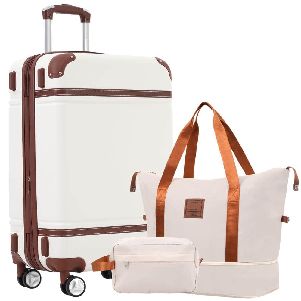 Single 28 Inch Vintage Hardshell Luggage With Accessory Bag Double Spinner TSA Lock, White price history on PriceWatchPro