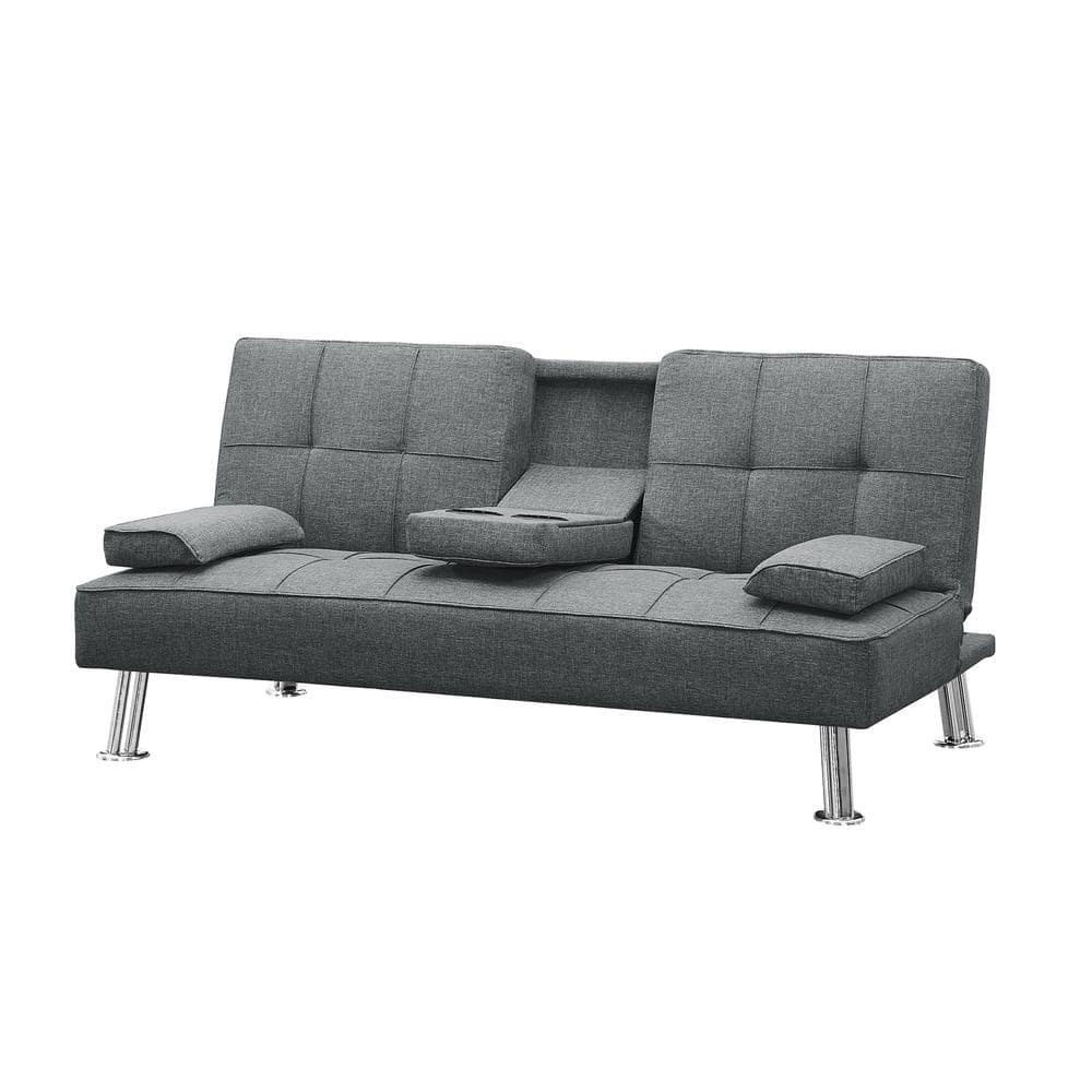 4-in-1 37.4 in. Depth Dark Gray Polyester Twin Size Folding Sofa Bed Multi-function Chair/Ottoman