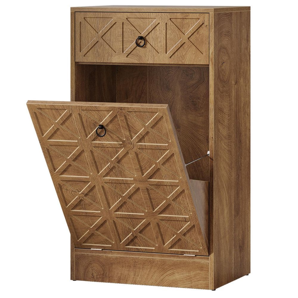 Carmalita Brown 36 x 19 x 13 Engineered Wood Rustic Rectangle Tilt-Out Laundry Room Hamper with Drawer, 13 Gal.