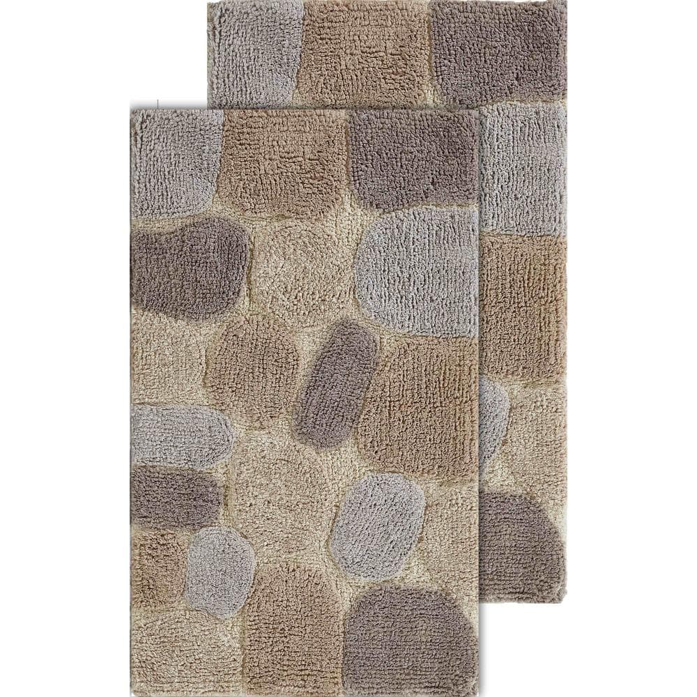 Amethyst Cotton Pebble Pattern Bath Rug Set with Non-Slip Backing